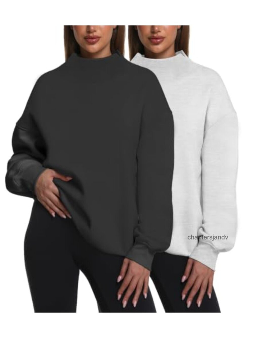 2 Pack Womens Oversized Turtleneck Sweatshirts Fleece Lined Pullover